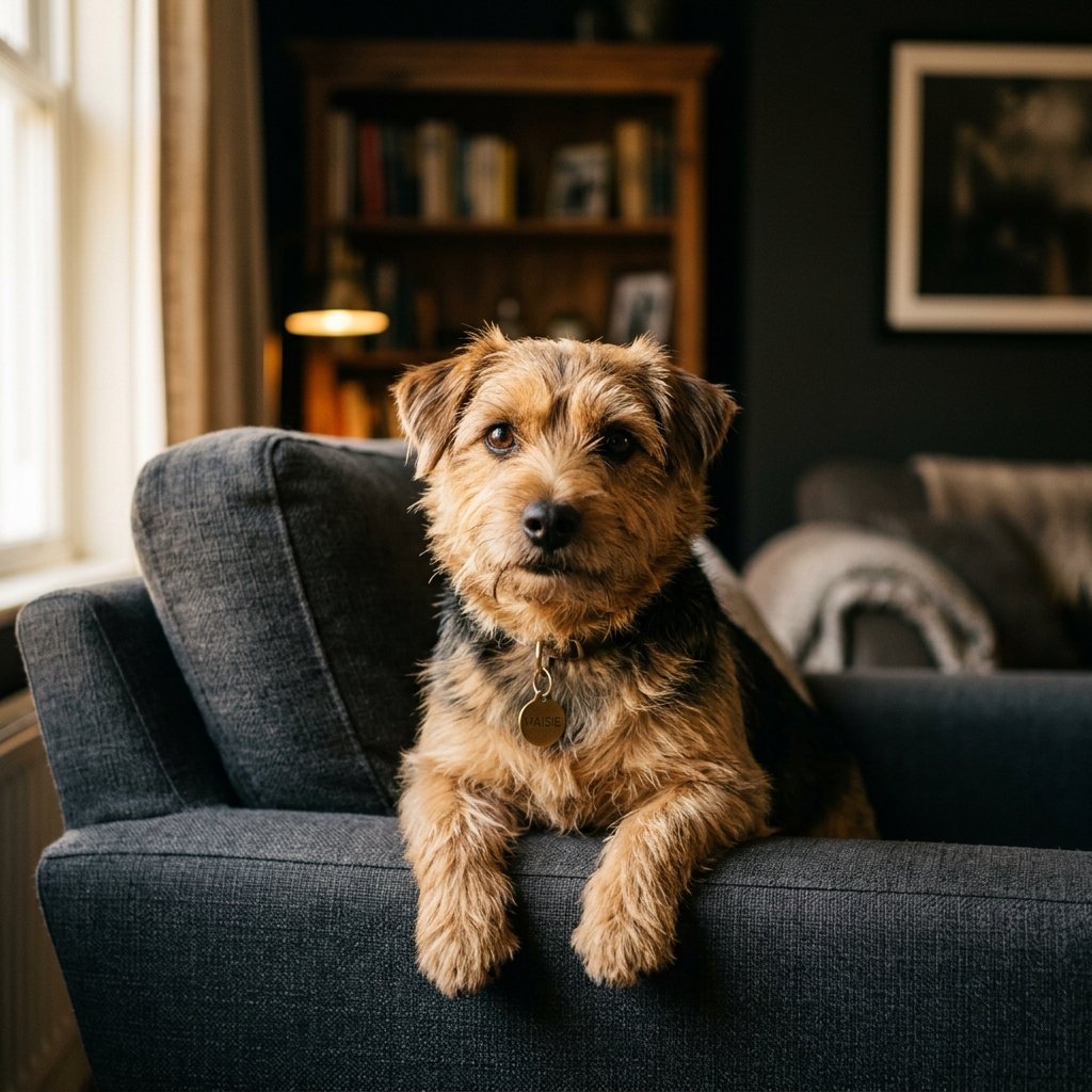 Small dog portrait against dark background